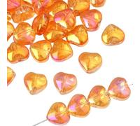 1 Pack 20pcs Orange Heart Shape Beads 10mm,Glass Loose Beads,Iridescent Glass Heart Bead for Crafting Jewlery Making