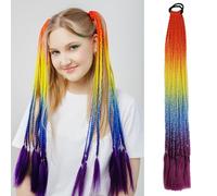 1 Pack 24 Inch Coloured Ponytail Hair Extensions with Rubber Bands Ombre Pony Tail Synthetic Hairpiece for Braids Rainbow Festival Rave Crazy Hair Day