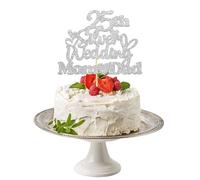1 Pack 25th Wedding Anniversary Cake Toppers, Silver 25th Wedding Cake Topper, Heart Cake Anniversary Decorations for 25 Silver Wedding Celebration Party Supplies (25)