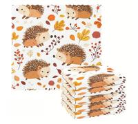 1 Pack 25x25cm Hedgehog Autumn Leaf Waffle Hand Towel, Square Washcloth | 1 Pack 25x25cm waffle hand towel with hedgehog autumn leaf print; compact for kitchen, bathroom, guests, travel.