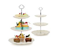 1 Pack 3-Tier Cup Cake Stand Afternoon Tea Display Stand, Dessert Fruit Plates with 2pc Plastic Lace Cake Plate, Server Plates Stands, Reusable Food Serving Platter Stand for Birthday, Wedding, Party