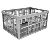 Monal Homion 32L Foldable Plastic Storage Crate - Collapsible Stackable Basket with Handles for Home, Garage & Car Boot - Grey - Pack Size Selection (1)