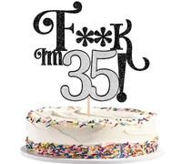 1 Pack 35th Birthday Cake Topper Glitter Cherrs to 35 Cake Pick Funny 35 Cake Decorations for Men Women 35th Birthday Anniversary Party Supplies Black Silver