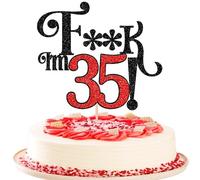 1 Pack 35th Birthday Cake Topper Glitter Cherrs to 35 Cake Pick Funny 35 Cake Decorations for Men Women 35th Birthday Anniversary Party Supplies Black Red