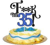1 Pack 35th Birthday Cake Topper Glitter Cherrs to 35 Cake Pick Funny 35 Cake Decorations for Men Women 35th Birthday Anniversary Party Supplies Black Blue
