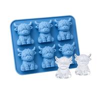 1 Pack 3D Highland Cow Mini Ice Cube Trays, Blue Silicone Jelly Mould Ice Cubes Tray for Cocktails, Whiskey, Juice, Beer and Drinks, Funny Highland Cow Gifts for Women Men