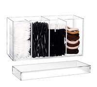 1 Pack 4 Compartment Acrylic Makeup Organizer with Lid Lash Cart Organizer for Lash Techs Bathroom Storage with 4 Tray Eyelash Mascara Brushes Supplies Brush Holder for Cosmetics or Office Supplies