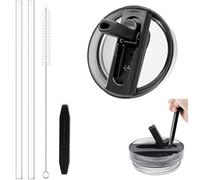 1 Pack 40 oz Tumbler Flip Straw Lid Suitable for Stanley Quencher 1.2L, Tumbler Lid Sets with 2 Straws and 1 Cleaning Brush -Removable, Easy to clean (Black, 40 oz)