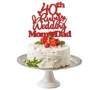 1 Pack 40 Ruby Wedding Anniversary Cake Topper, Glitter Red 40 Ruby Years Wedding Cake Topper, Heart Cake Anniversary Decorations for 40th Ruby Wedding Celebration Party Supplies (40)