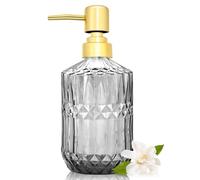 1 Pack 400ml Vintage Glass Soap Dispensers with Pump, Refillable Ribbed Design Liquid Soap Bottles for Bathroom, Vanity Countertop, Kitchen Sink, Laundry Room, Home Decor Accessories (Gray)
