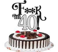 1 Pack 40th Birthday Cake Topper Glitter I'm 40 Cherrs to 40 Cake Pick Funny 40 Cake Decorations for Men Women 40th Birthday Anniversary Party Supplies Black Silver