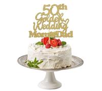 1 Pack 50th Wedding Anniversary Cake Toppers, Gold Glitter 50th Golden Wedding Cake Topper, Heart Cake Anniversary Decorations for 50 Golden Wedding Celebration Party Supplies (50)