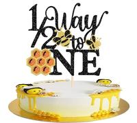 1 Pack 6 Months Baby Decoration Half Way to One Cake Decoration Bee Half Year Baby Decoration Cake Decoration 1/2 Way to One Cake Decoration for Boys and Girls Six Months Birthday Party Decoration
