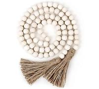 1 Pack 60inch Wood Bead Garland with Tassels, Beads Rustic Country Decor Prayer Beads Wall Hanging Decoration (Nature) Christmas