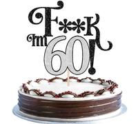 1 Pack 60th Birthday Cake Topper Glitter I'm 60 Cherrs to 60 Cake Pick Funny 60 Cake Decorations for Men Women 60th Birthday Anniversary Party Supplies Black Silver