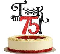 1 Pack 75th Birthday Cake Topper Glitter Cherrs to 75 Cake Pick Funny 75 Cake Decorations for Men Women 75th Birthday Anniversary Party Supplies Black Red