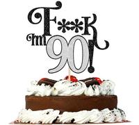 1 Pack 90th Birthday Cake Topper Glitter Cherrs to 90 Cake Pick Funny 90 Cake Decorations for Men Women 90th Birthday Anniversary Party Supplies Black Silver