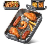 1 Pack Air Fryer Liner with Removable Silicone Ring, Reusable Air Fryer Liners Compatible with Ninja AF400EU/AF500EU/SL400EU,COSORI Dual Basket,Heat Resistant, Dishwasher Safe(Stainless steel)