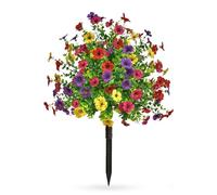 1 Pack Artificial Topiary Ball Trees with Flowers 60cm Decorative Faux Boxwood Topiary Plant with Ground Spike Fake Greenery Shrubs Plants for Outdoor Indoor Room Garden Porch Decor