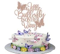 1 Pack Baby Shower Cake Topper Glitter A Little Butterfly Is On Her Way Cake Pick Gender Reveal Theme Cake Decorations for Newborsn Welcome Baby Shower Birthday Party Cake Supplies Rose Gold