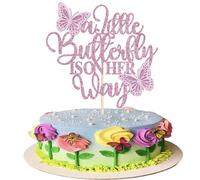 1 Pack Baby Shower Cake Topper Purple Glitter A Little Butterfly Is On Her Way Cake Pick Gender Reveal Theme Cake Decorations for Newborns Welcome Baby Shower Birthday Party Cake Decorations