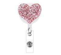 1 Pack Badge Reel Retractable ID Badge Holder with Belt Clip Glittery Heart Yo Yo Badge Reel Door Pass Holder Key Chain for Girls Nurse Teacher Student -Pink
