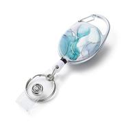 1 Pack Badge Reels Retractable Double Sided Color Print Pattern Holders with Retractable Keychain and Clip, Durable Nylon Rope, Green Marble