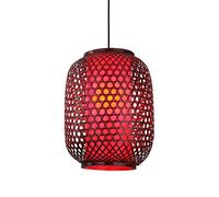 1 Pack Bamboo Woven Pendant Lights, Farmhouse Rattan Basket Lantern Pendant Hanging Fixture Decorative Wicker Chandelier Ceiling Lamp Country Corridor Lighting Black+Red Teahouse Dining Room LWX