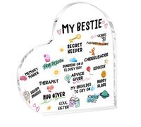 1 Pack Best Gifts for Women Acrylic Heart Plaque Clear Desktop Stand Sign Meaningful Friendship Keepsake Present for Bestie BFF Female Soul Sister Christmas Birthday Table Decoration