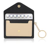 1 Pack Birth Control Pill Case Sleeve Packet 4.3 X 3 Inch PU Leather Wallet Pill Holder Privacy Protection Birth Control Pill Wallet with Key Ring for Pill Card Organizer(Black)