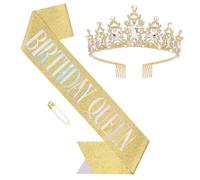 1 Pack Birthday Sash and Crown Set,Birthday Girl Crown,Princess Birth Day Headband (gold, standard)