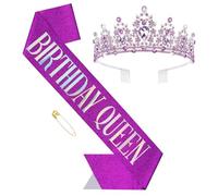 1 Pack Birthday Sash and Crown Set,Birthday Girl Crown,Princess Birth Day Headband (purple, standard)