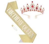 1 Pack Birthday Sash and Crown Set，Birthday Girl Crown，Princess Birth Day Headband (red, standard)