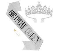 1 Pack Birthday Sash and Crown Set，Birthday Girl Crown，Princess Birth Day Headband (silver, standard)