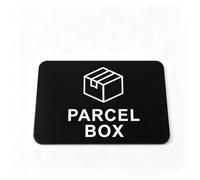 1 Pack Black & White Rounded Rectangle Parcel Box Sign for Outdoor | Durable acrylic, 11x9cm, pre-printed parcel box icon & text, high-contrast for all lighting, peel-and-stick mounting