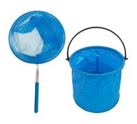 1 Pack Blue Fishing Net Set - Extendable Telescopic Butterfly Net & Foldable Crabbing Bucket for Outdoor Garden Beach Pond Activities for Small & Fish Bug Insect Catching
