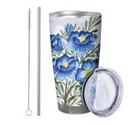 1 Pack Blue Floral Watercolor Botanical Leaves Aesthetic Cute Blue Green Metal Cup Reusable No Spill Shatterproof Garden Picnic Room