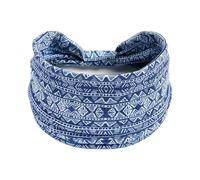 1 Pack Boho Headbands Stretch Paisley Print Bandana Headband Criss Cross Hair Bands Knotted Head Wrap Yoga Daily for Women and Girls (Light Blue Knit)