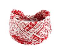 1 Pack Boho Headbands Stretch Paisley Print Bandana Headband Criss Cross Hair Bands Knotted Head Wrap Yoga Daily for Women and Girls (White and bright red)