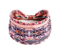 1 Pack Boho Headbands Stretch Paisley Print Bandana Headband Criss Cross Hair Bands Knotted Head Wrap Yoga Daily for Women and Girls (Pink Retro)