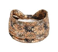 1 Pack Boho Headbands Stretch Paisley Print Bandana Headband Criss Cross Hair Bands Knotted Head Wrap Yoga Daily for Women and Girls (Tan Speckled)