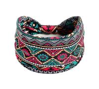 1 Pack Boho Headbands Stretch Paisley Print Bandana Headband Criss Cross Hair Bands Knotted Head Wrap Yoga Daily for Women and Girls (Teal Ethnic)