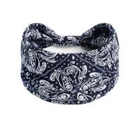 1 Pack Boho Headbands Stretch Paisley Print Bandana Headband Criss Cross Hair Bands Knotted Head Wrap Yoga Daily for Women and Girls (Navy Dark)