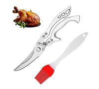 1 Pack Bone Meat Scissors, 1 Silicone Oil Brush, Stainless Steel Scissors, Kitchen Scissors, Multipurpose Scissors, Bone Scissors, Food Scissors, for Kitchen, Picnic
