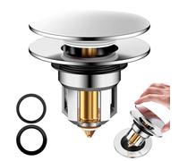 1 Pack Brass Bathroom Pop Up Sink Plugs, Push-Type Sink Plug, Pop Up Sink Plugs, Push Style Plug for Sink, With Extra Rings, Universal Sink Plug,for Kitchen and Bathroom,Bath,Basin(34-40mm Drain Hole)