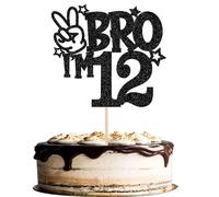 1 Pack Brother I'm 12 Cake Topper Glitter Star Happy 12th Birthday Cake Pick Bro I'm 12 Cake Decoration It's My 12th Birthday Decorations for Boys Cheers to 12 Years Old Birthday Party Supplies Black