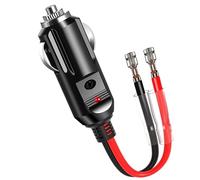1 Pack Car Cigarette Lighter Male Plug with Leads, 12V/24V Replacement Male Plug to Bullet Female Terminal Car Adapter Dc Battery Charger 12inch Lead Cable with LED Indicator, 15A Fuse Protection