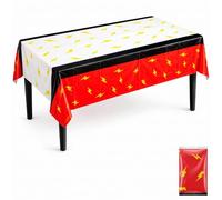 1 Pack Cartoon Tablecloth: Red & White Lightning Bolt Party Table Cover | Waterproof PE plastic film · Twin 108x180cm rectangular sheets · Oil-resistant surface
