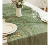 1 Pack Cheesecloth Table Runner 90x400cm Table Cloth, Single Ply Crinkle Gauze Summer Fall Autumn Decor for Wedding Party Baby Bridal Shower Birthday (Sage Green)