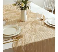 1 Pack Cheesecloth Table Runner 90x400cm Table Cloth, Single Ply Crinkle Gauze Summer Fall Autumn Decor for Wedding Party Baby Bridal Shower Birthday (Champagne)